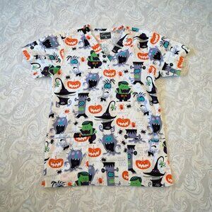 BUTTER SOFT Halloween Witch Theme Nursing Scrubs Top Size Small NEW NWOT